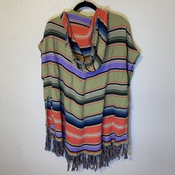 Anthropologie Moth Calexico Multicolor Striped Hooded Boho Fringe Poncho XS/S - Picture 8 of 11
